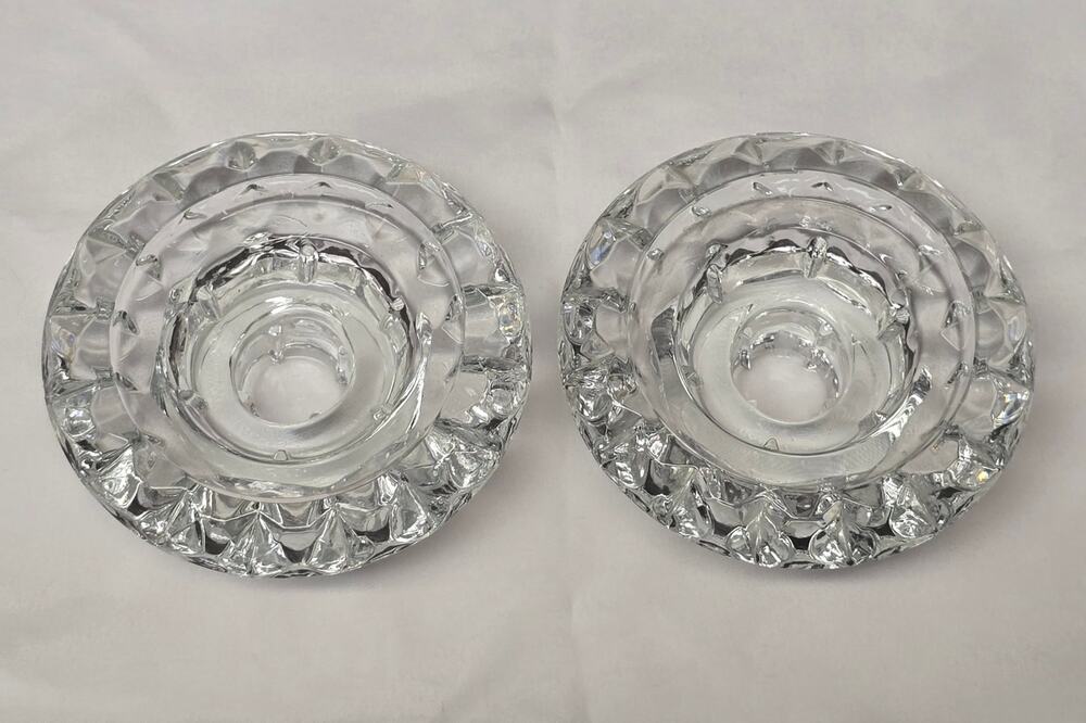 Vintage Pasari Indonesia Glass Candlestick Taper Pillar Candle Holders